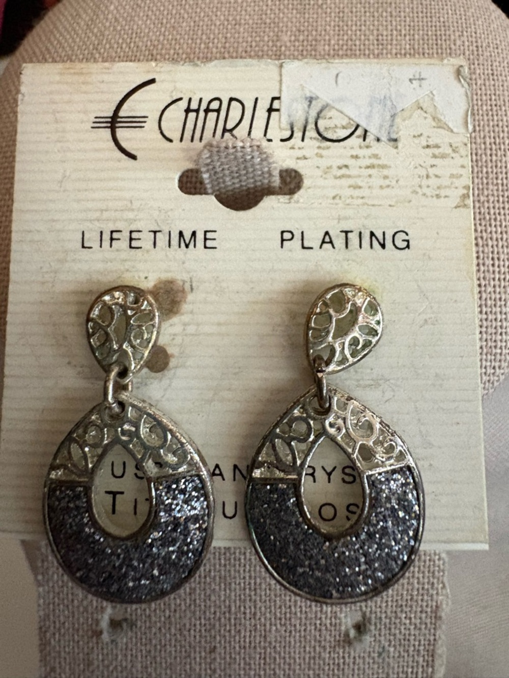 Silver-Tone Glitter Drop Earrings - Silver/Gray